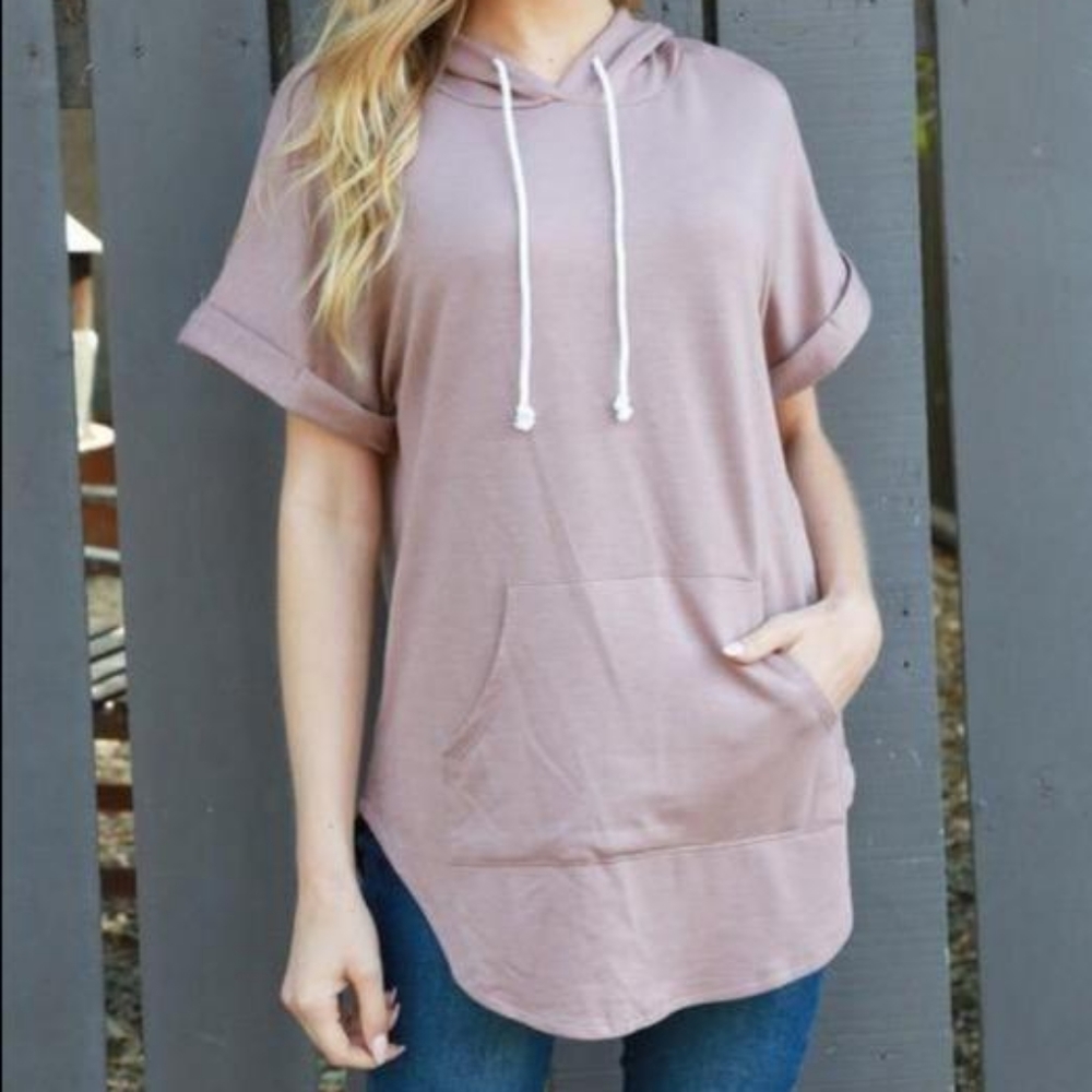 Taupe Drawstring Hoodie Tunic